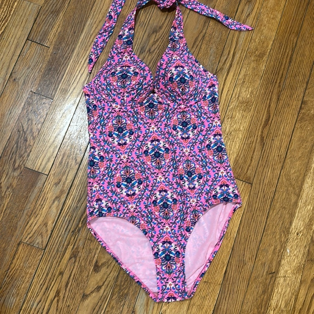 NWT Boden Enhancer underwire swimsuit one piece floral vine pink terrace 32B 32C - Picture 2 of 7